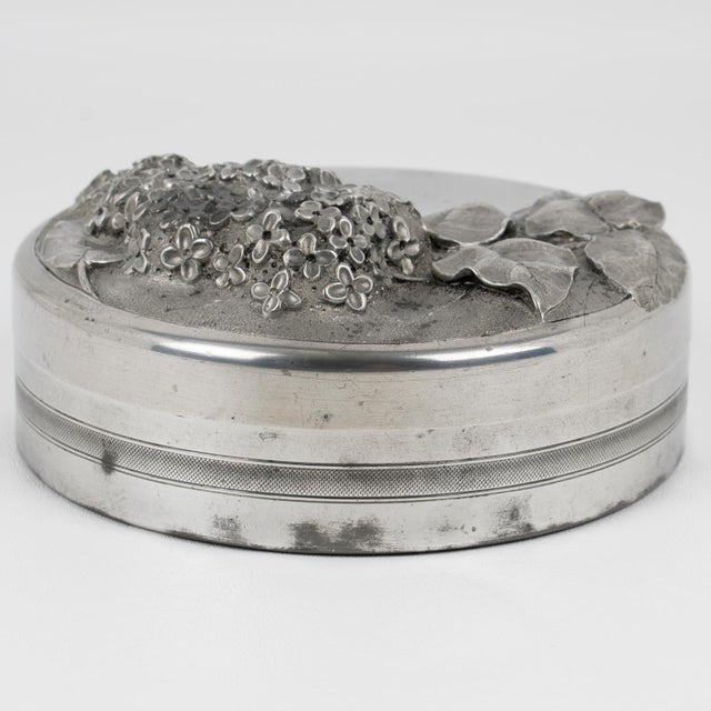 Albert Chezal Art Nouveau Pewter Box with Lilac Decor, France circa 1910 For Sale - Image 11 of 16