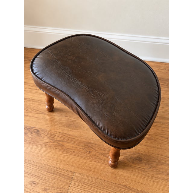 Vintage Mid Century Modern Kidney Shaped Leather Footstool For Sale - Image 4 of 5