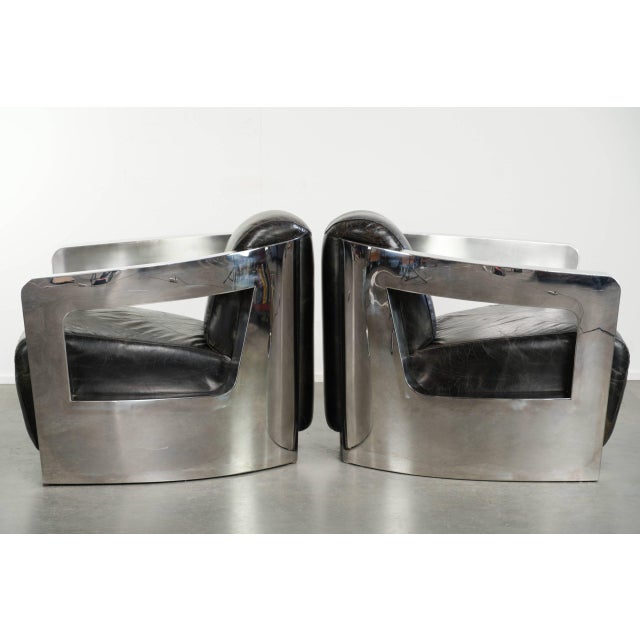 Industrial Black Cowhide Aviator Design Armchairs with Aluminium and Rivets, Set of 2 For Sale - Image 4 of 15