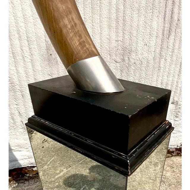 Vintage Sculptural Faux Tusk on Mirrored Pedestal For Sale - Image 9 of 12