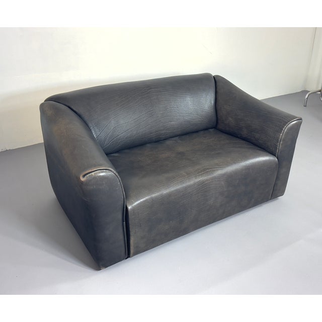 Mid-Century Modern DS 47 Buffalo Leather Grey Sofa Two-Seater from De Sede, 1980s For Sale - Image 3 of 14
