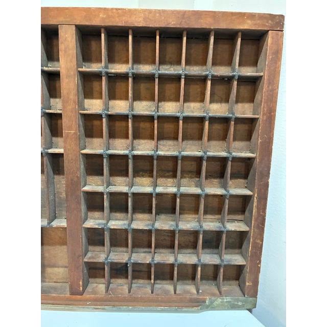 Large Antique Wooden Printer’s Type Case – Letterpress Drawer Wall Display Shelf c.1900 For Sale - Image 10 of 12