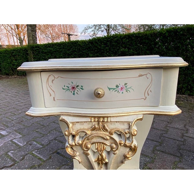 1899 Italian Rococo Cream Gilt Beech Nightstands - Pair For Sale - Image 9 of 10