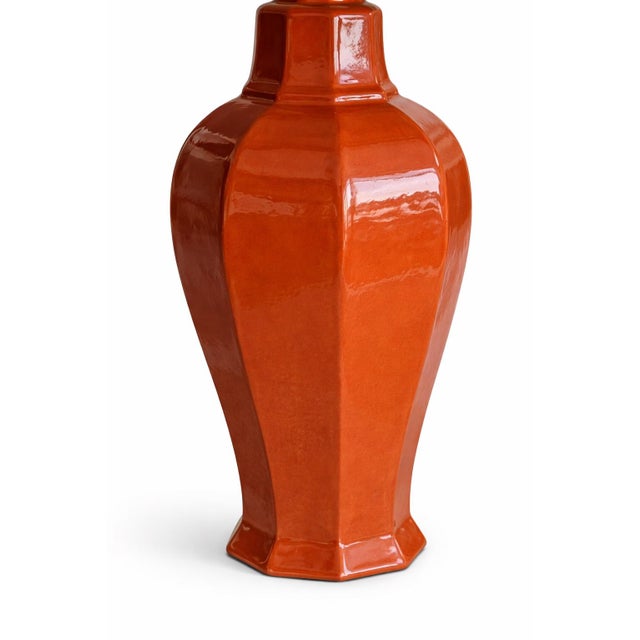 Late 20th Century Late 20th Century Faceted Terracotta Glaze Architectural Table Lamp With Original Shade For Sale - Image 5 of 12