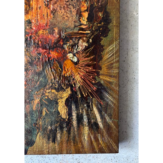 Mid-Century Modern Vintage Signed Brutalist Abstract Oil Painting on Faux Ostrich Canvas, 1970s For Sale - Image 3 of 10
