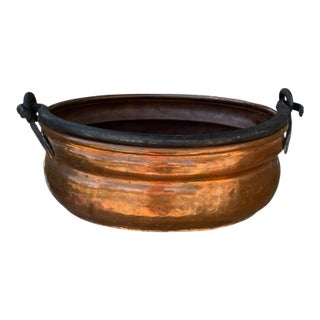 A Antique 19th Century Copper and Wrought Iron Pot or Fireplace Kelttle. For Sale
