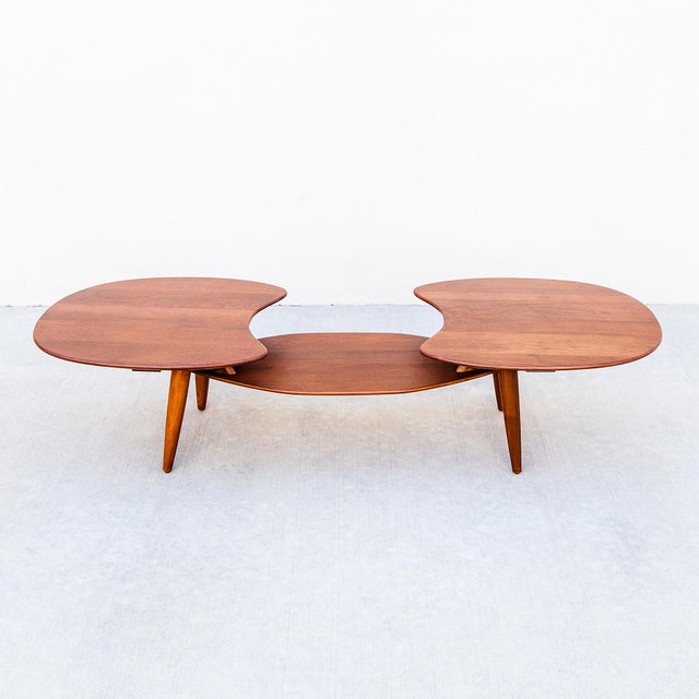 1960s Restored Space Age Biomorphic Two Tier Coffee Table in Solid Walnut, Attributed For Sale - Image 12 of 12
