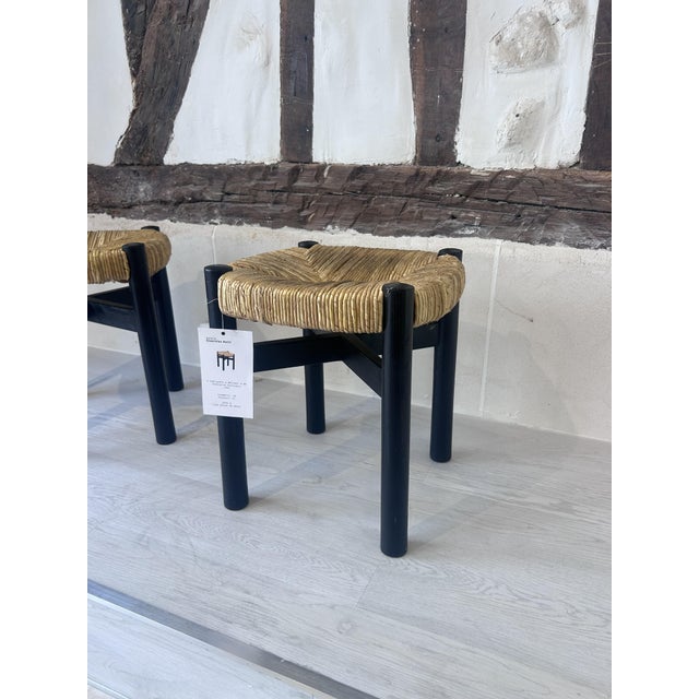 1960s Vintage Black Meribel Stools by Charlotte Perriand, 1960, Set of 2 For Sale - Image 5 of 17