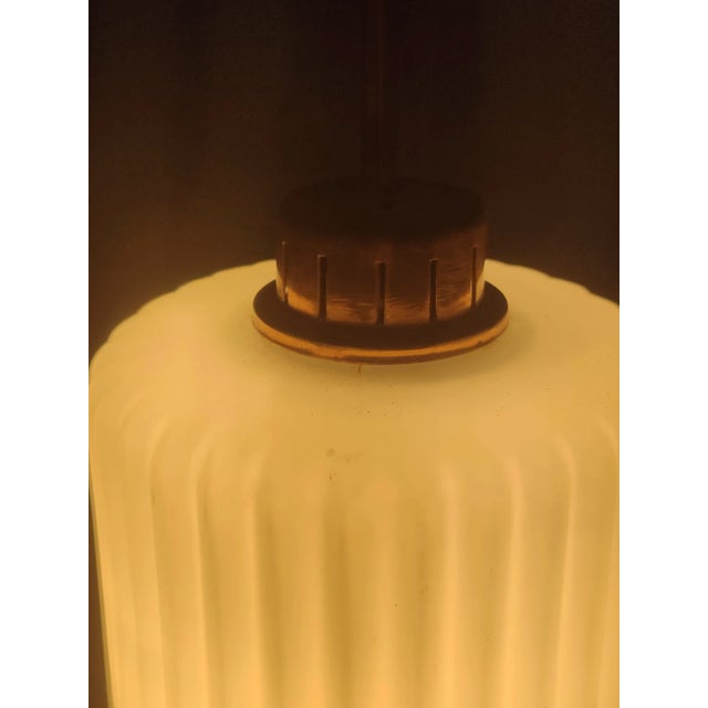 Glazed Opaline Glass, Teak and Brass Pendant, Italy, 1960s For Sale - Image 9 of 10