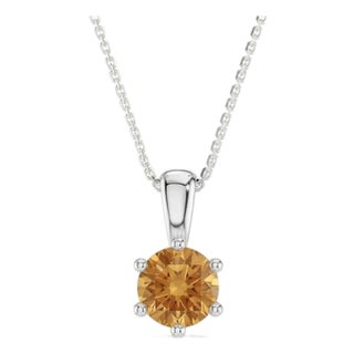 925 Silver Citrine Solitaire Pendant Necklace, November Birthstone Stacking Pendant For Sale