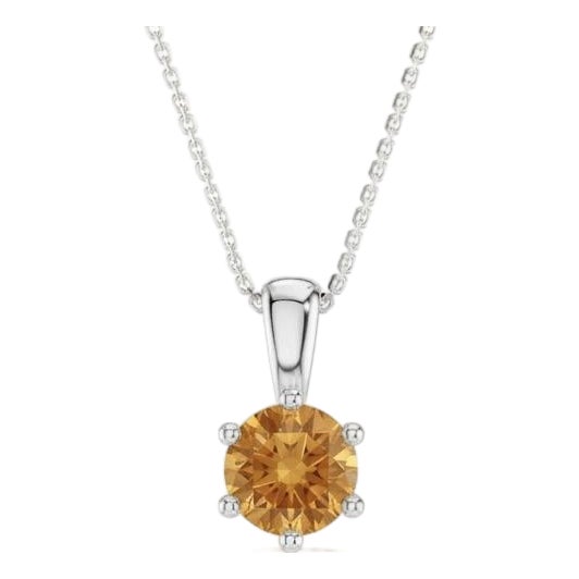 925 Silver Citrine Solitaire Pendant Necklace, November Birthstone Stacking Pendant For Sale