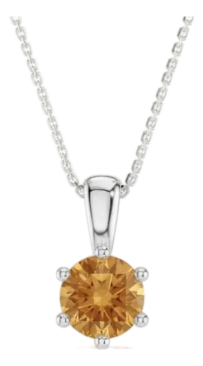 925 Silver Citrine Solitaire Pendant Necklace, November Birthstone Stacking Pendant