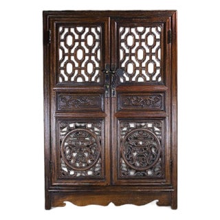 1990s Rosewood Curio Display Cabinet With Reticulated Doors, Two Drawers For Sale