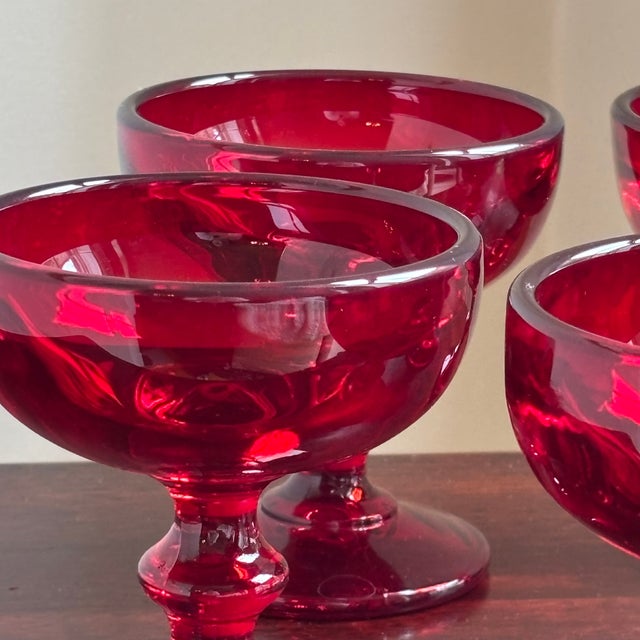 1960s Ruby Red Coupe Glasses - Set of 5 For Sale - Image 9 of 11