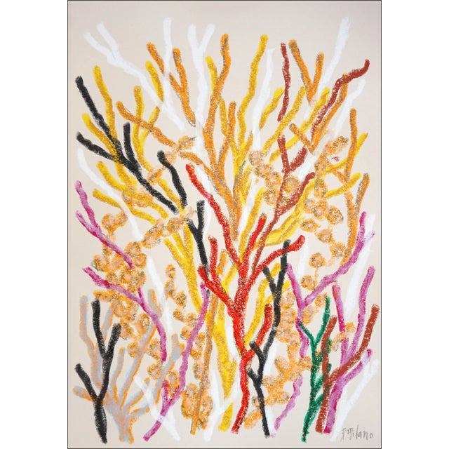 2025, Abstract Organic Seascape, Coral Forest, Orange Marine Flora, Gouache Crayon on Watercolor Paper by Romina Milano For Sale
