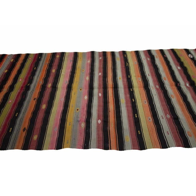 Striped Colorful Vintage Kilim Rug For Sale - Image 4 of 7