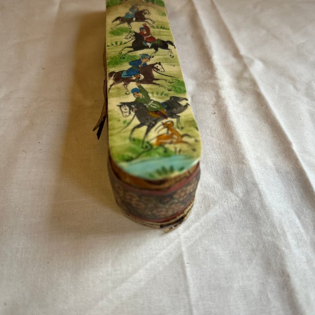 Vintage Asian Wooden Sliding Box With Equestrian Accents For Sale - Image 4 of 9