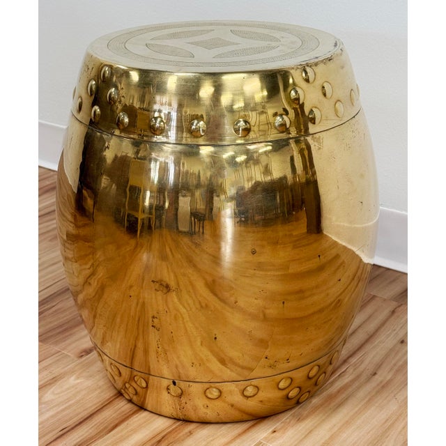 Vintage Chinoisierie Style Brass Garden Drum Stool For Sale In Kansas City - Image 6 of 10