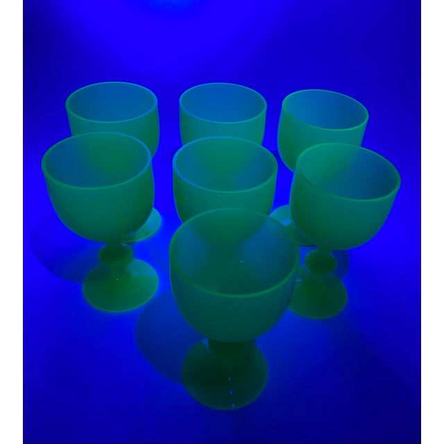 Light Yellow 1930s Rare French Yellow Opaline Wine Glasses Attributed to Portieux Vallerysthal - Set of 7 For Sale - Image 8 of 12