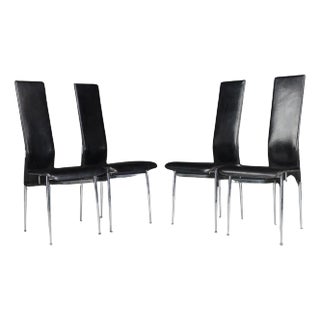 Mid-Century Modern Leather Dining Chairs attributed to Giancarlo Vegni for Fasem, 1990s, Set of 4 For Sale