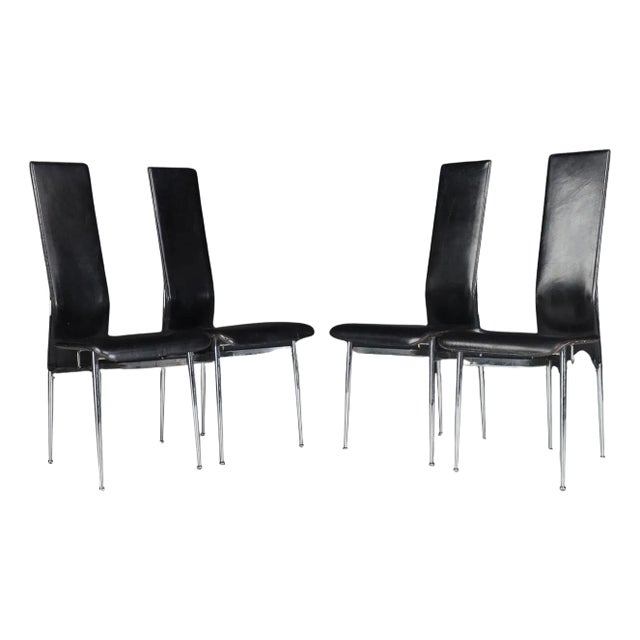 Mid-Century Modern Leather Dining Chairs attributed to Giancarlo Vegni for Fasem, 1990s, Set of 4 For Sale