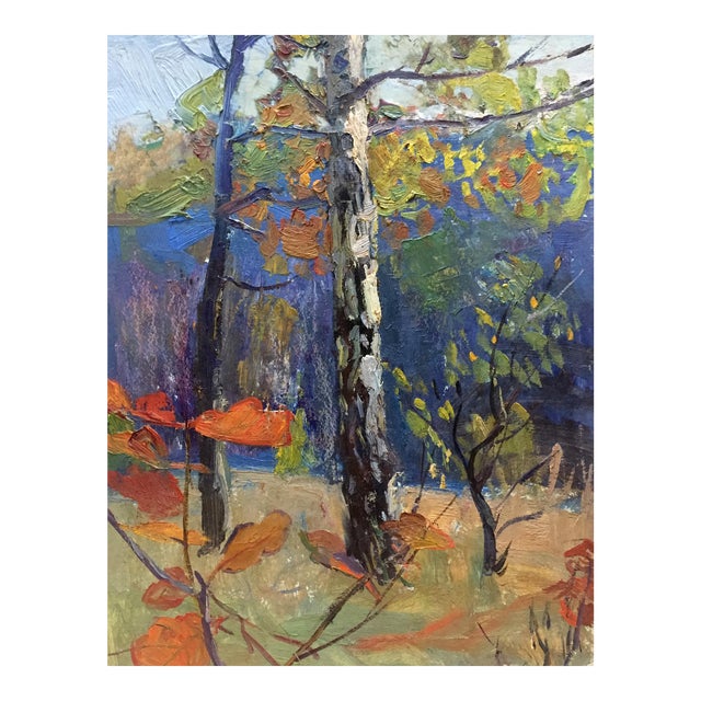 1970s Oil Painting Forest Landscape Gantman Moisey Faibovich For Sale