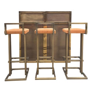 Vintage Brass Modular Bar with Bar Stools from Maison Jansen, 1970, Set of 5 For Sale