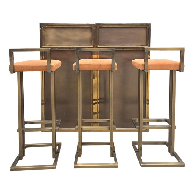 Vintage Brass Modular Bar with Bar Stools from Maison Jansen, 1970, Set of 5 For Sale