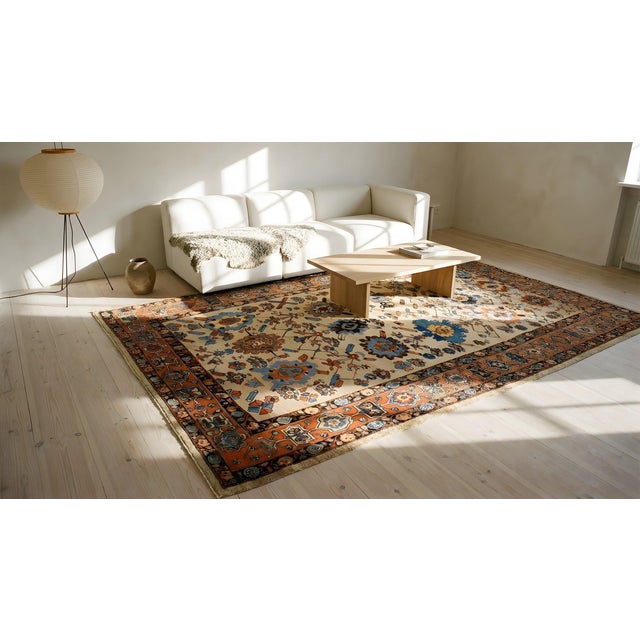 Shocking Ivory Background Color With Cute Geometric Design Antique Persian Bakshaiesh Rug For Sale - Image 13 of 15