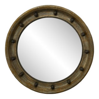 English 1900s Silver Leaf Beaded Convex Bullseye Mirror with Ebonized Accents For Sale