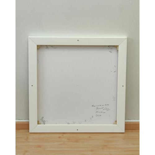 Bernhard Lang, Blue and Red Circles on Gray, Paintings on Canvas, Framed, Set of 2 For Sale - Image 6 of 13