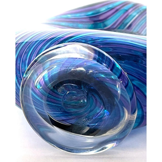 Handblown Art Glass With Reticello Pattern in Blue and Lavendar in Murano Style For Sale - Image 14 of 14