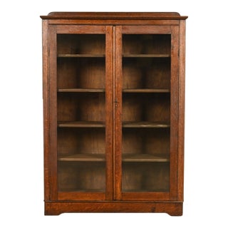 Antique Mission Oak Arts & Crafts Glass Front Bookcase Cabinet by Larkin Co., Circa 1910 For Sale