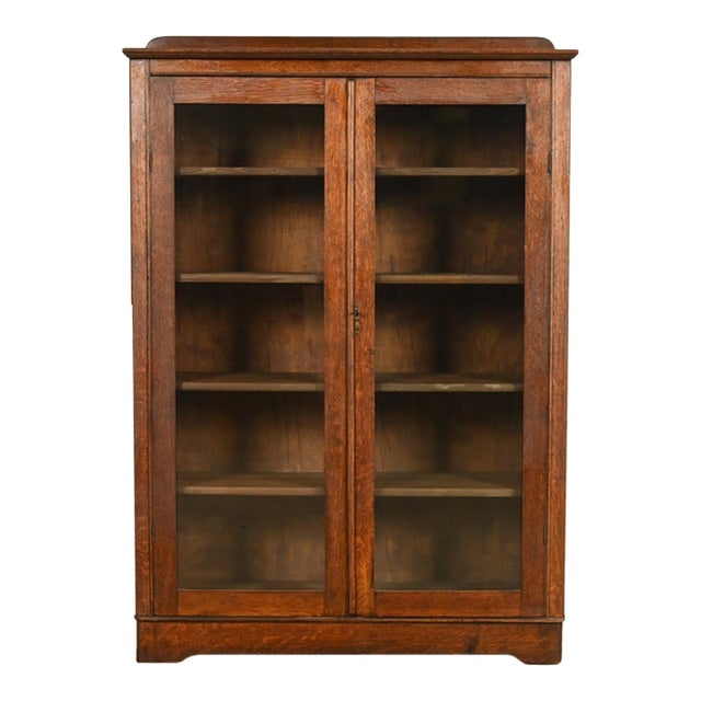 Antique Mission Oak Arts & Crafts Glass Front Bookcase Cabinet by Larkin Co., Circa 1910 For Sale