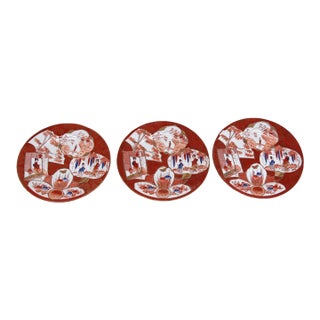 Hand Painted Porcelain Plates Set of 3 Made in Japan Geisha Floral Motif 4945b For Sale