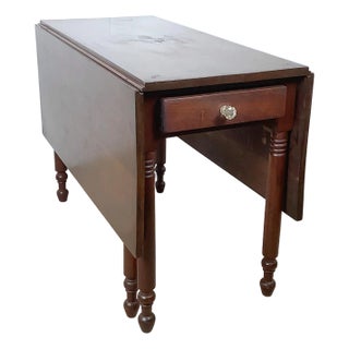 American Empire-Style Walnut Drop-Leaf Gate-Leg Table With Single Drawer For Sale