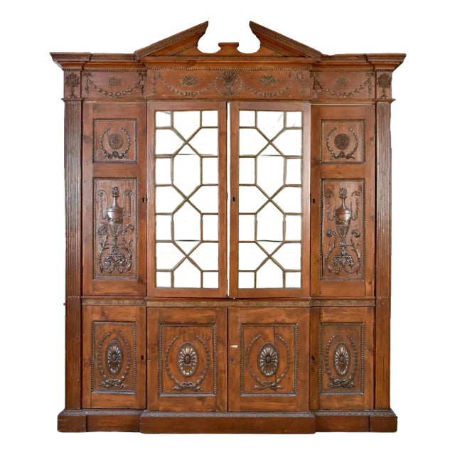 Early 19th Century English Pine Breakfront Cabinet For Sale