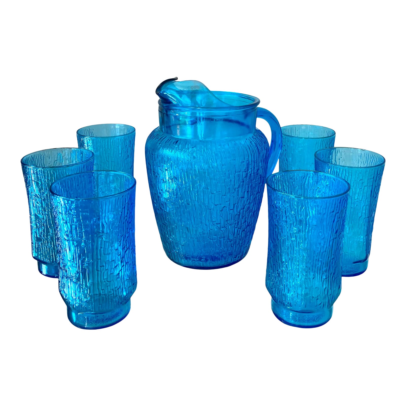 Circa 1973 “Pagoda” Laser Blue 7-Piece Beverage Set by Anchor