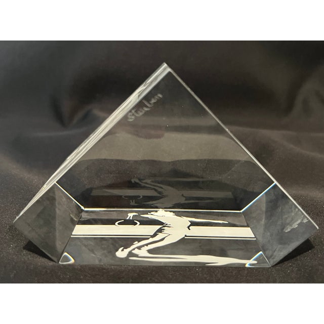 Glass Steuben Crystal Tennis Players Sports Paperweight Signed For Sale - Image 7 of 7
