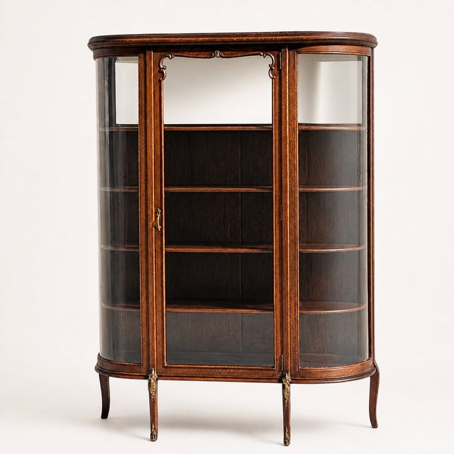 Edwardian Curved Glass Demi-Lune Display Cabinet, 20th Century For Sale - Image 16 of 16
