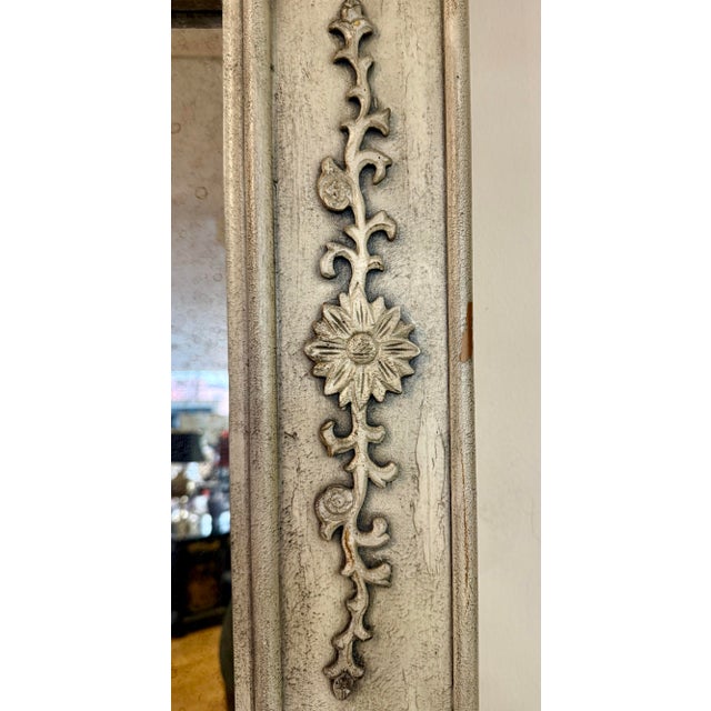 French Neoclassical Carved Distressed Gray Trumeau Mirror For Sale In New York - Image 6 of 6