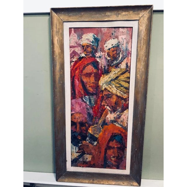 Mid Century Signed Impasto oil on board of Arabs by listed artist Victor Olsen . Victor Olson (1925-2007) Mr. Olson...