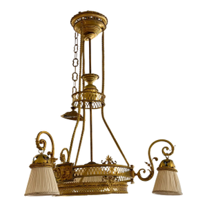 Antique 19th C Brass French Beaux-Arts Chandelier