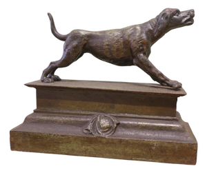 French Fireside Hunting Dog Statue in Patinated Iron