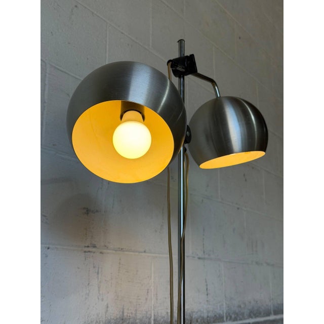 1970s 1970s Mid-Century Modern Brushed Steel Dual Globe Floor Lamp For Sale - Image 5 of 12