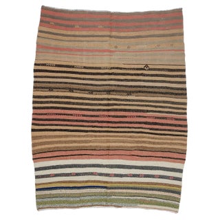 Striped Wool Vintage Kilim Rug- 5′10″ × 7′7″ For Sale