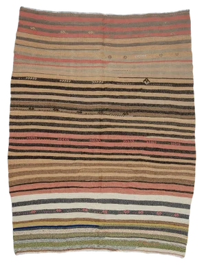 Striped Wool Vintage Kilim Rug- 5′10″ × 7′7″