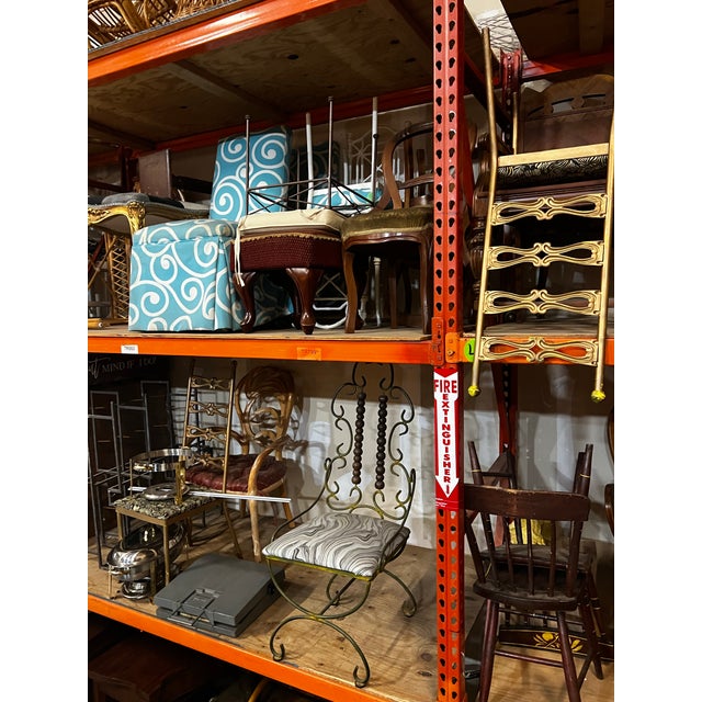 Abstract 1970s Iron Giacometti Style Metal Chair With Wooden Abacus Details For Sale - Image 3 of 9