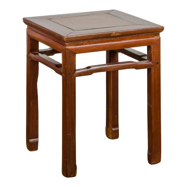 Qing Dynasty Side Table with Burl Top, Horse Hoof Legs and Humpback Stretcher For Sale