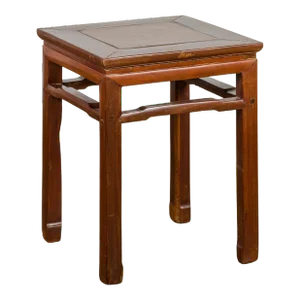 Qing Dynasty Side Table with Burl Top, Horse Hoof Legs and Humpback Stretcher